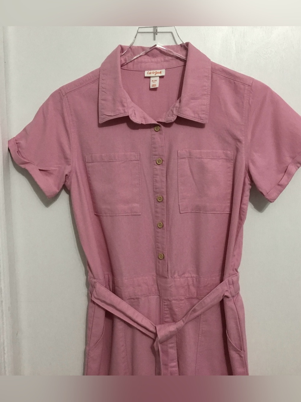 Cat & Jack Dusty Pink Short-Sleeve Button Front Jumpsuit with Belt - K503